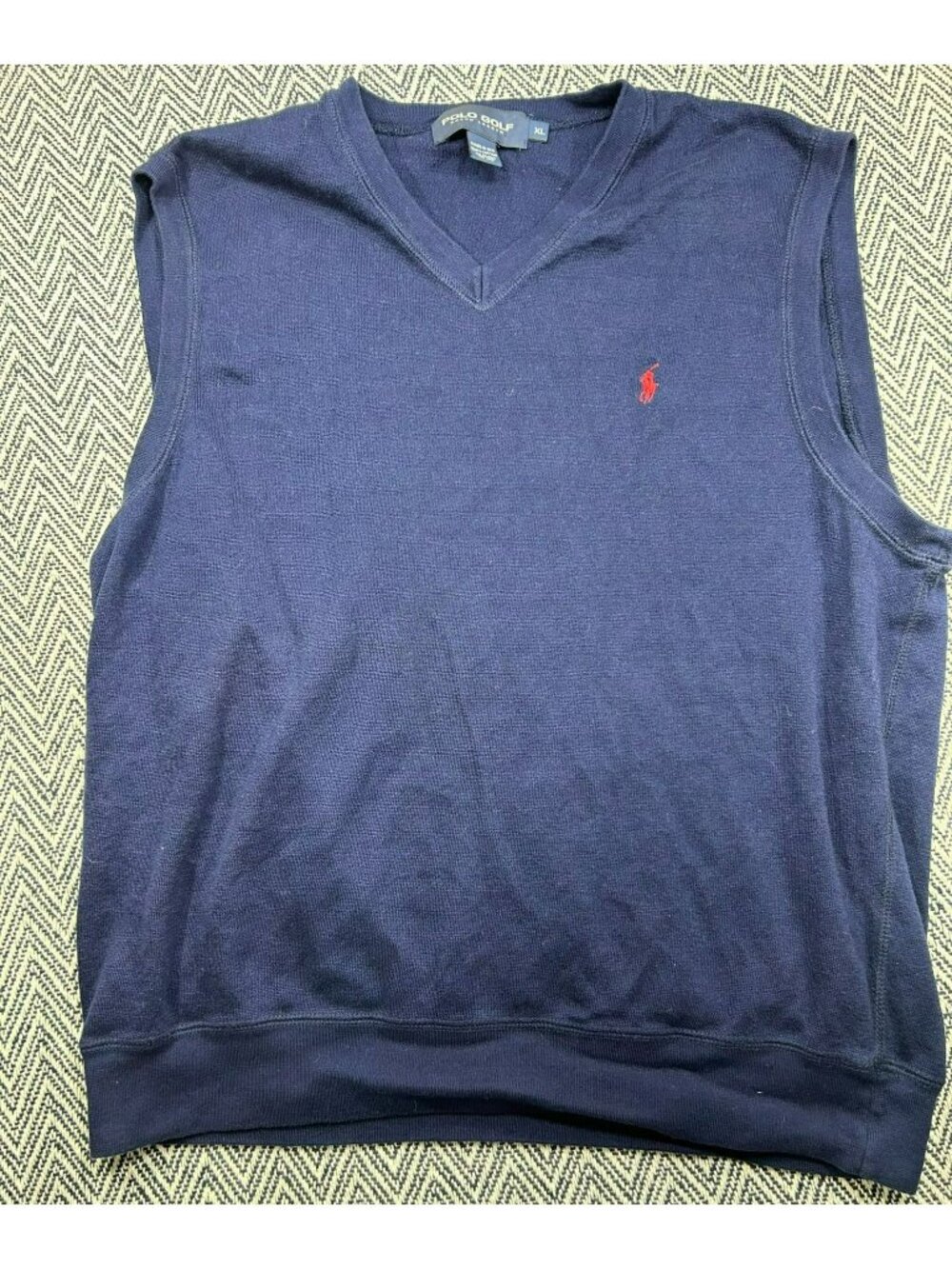 Polo Golf Ralph Lauren Navy Blue Knit Sleeveless V-Neck Sweater Vest Mens XL Cot